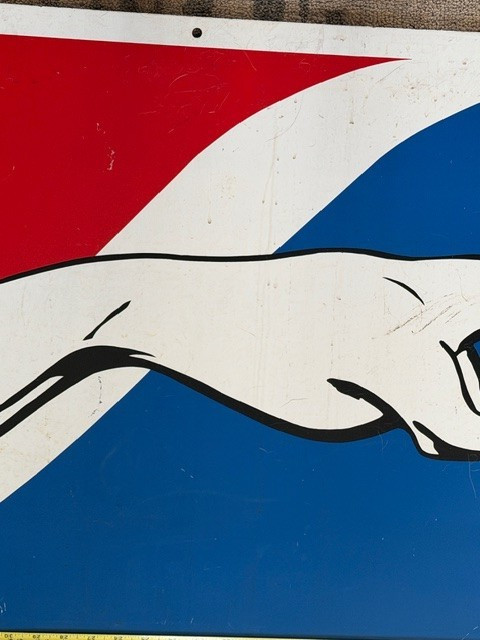 Greyhound Bus Sign Double Sided 24″x48″, Metal, Vintage Advertising, Made in USA