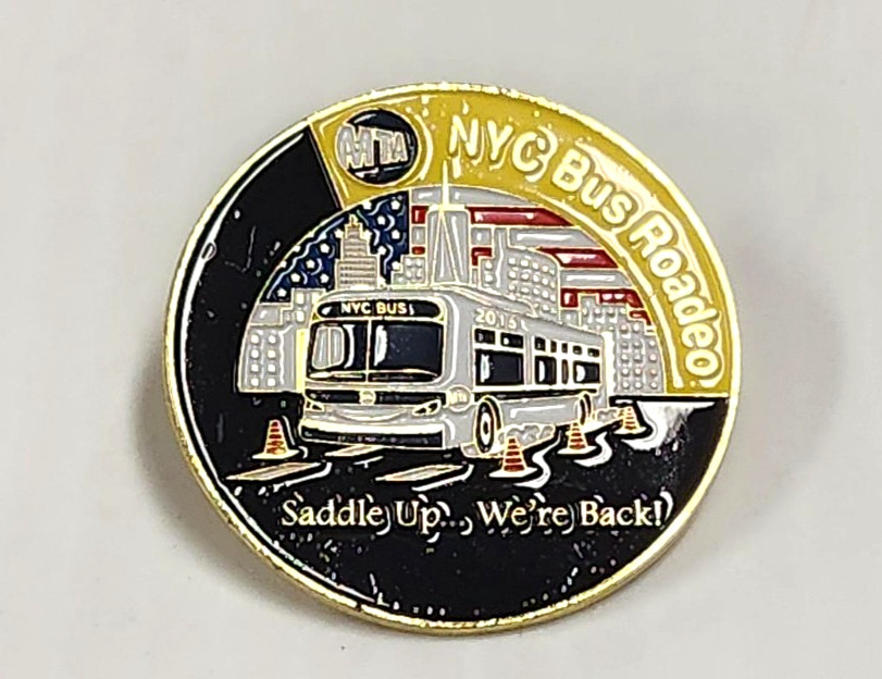 New York City MTA Bus Roadeo Shirt Patch & Pins Blue Polo Shirt ~ Size XXL