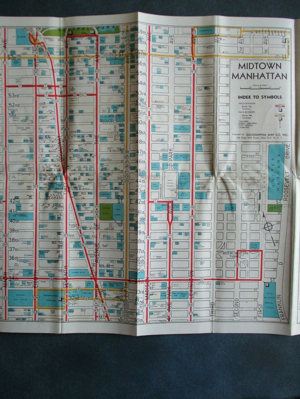 Rare 1958 5th Av Motor Coach Co. Bus Fifth New York City NYC Map Brochure 15×30″