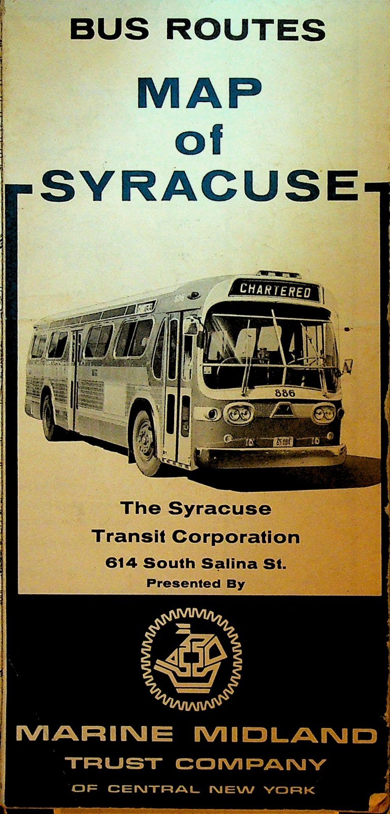 Bus Routes Map of Syracuse NY 1970s Marine Midland Trust