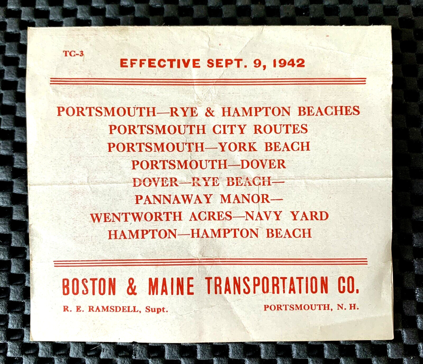 BOSTON & MAINE TRANSPORTATION CO BUS LINE TIME TABLE SEPT 9, 1942 BROCHURE