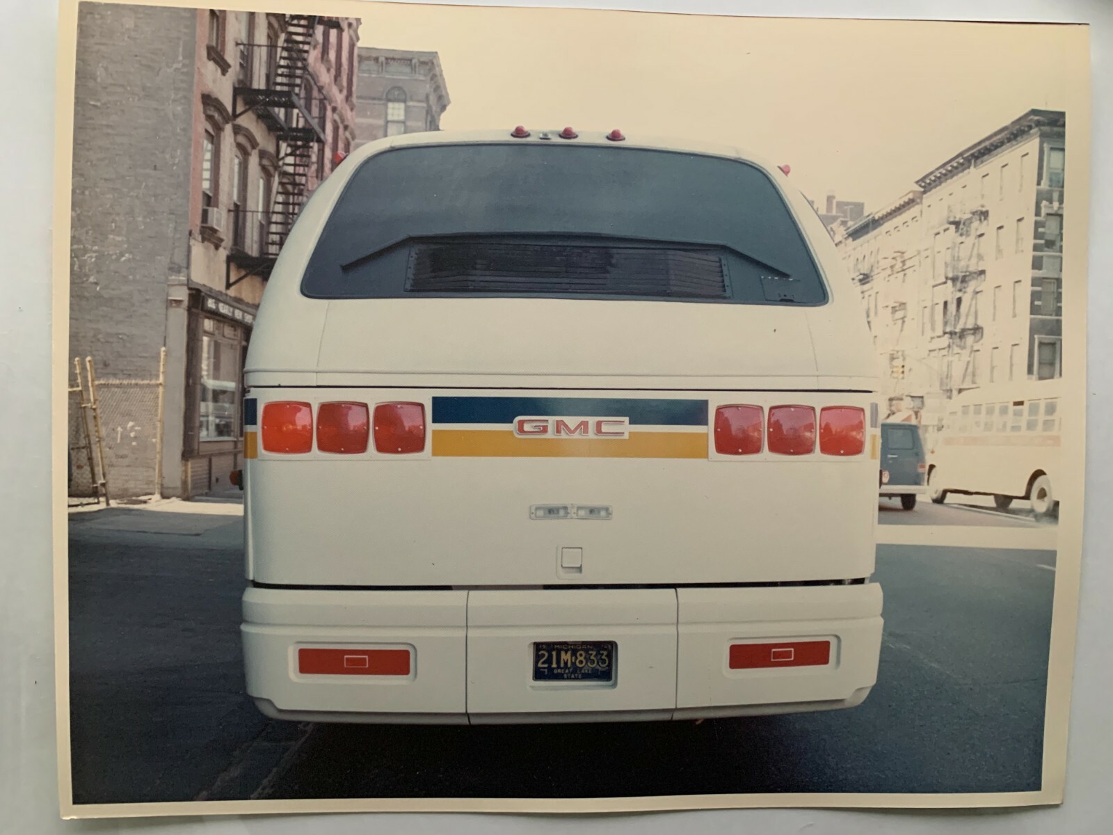 8X10 NY NYC BUS REAR END GMC COACH COLOR 1974 PHOTOGRAPH VINTAGE COLLECTIBLE