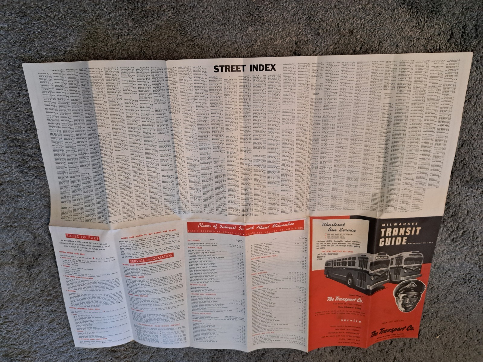Vintage 1955 Milwaukee Transit Guide Bus Route Map Transport Co.