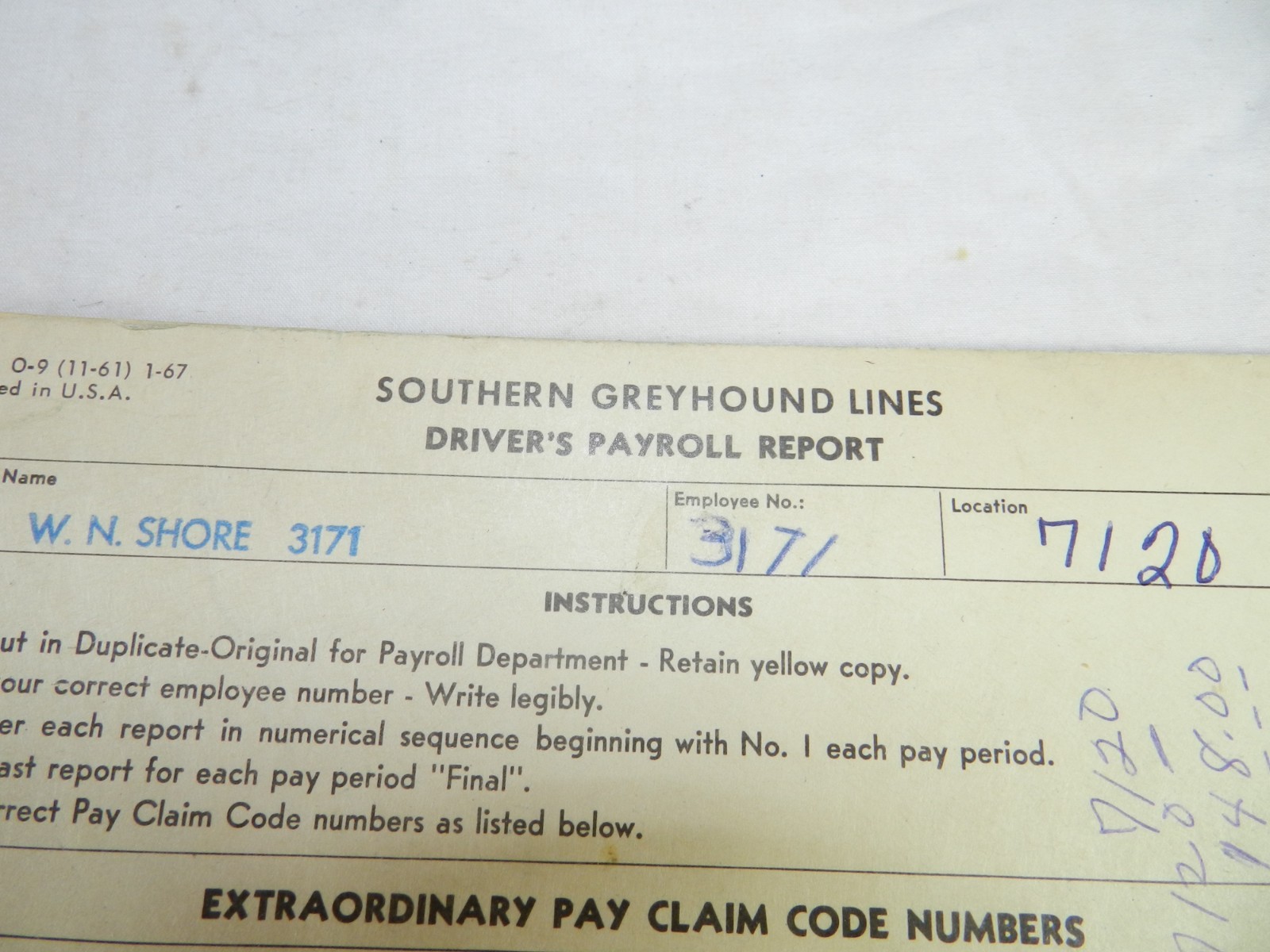 Vintage 1968 Southern Greyhound Lines Driver’s Payroll Report book