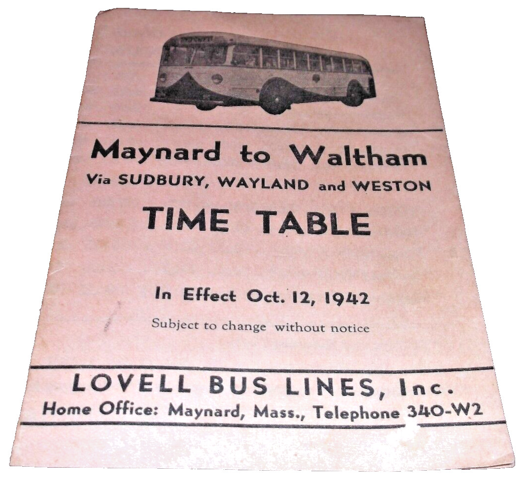 OCTOBER 1942 LOVELL BUS LINES MAYNARD TO WALTHAM SCARCE WWII ISSUE