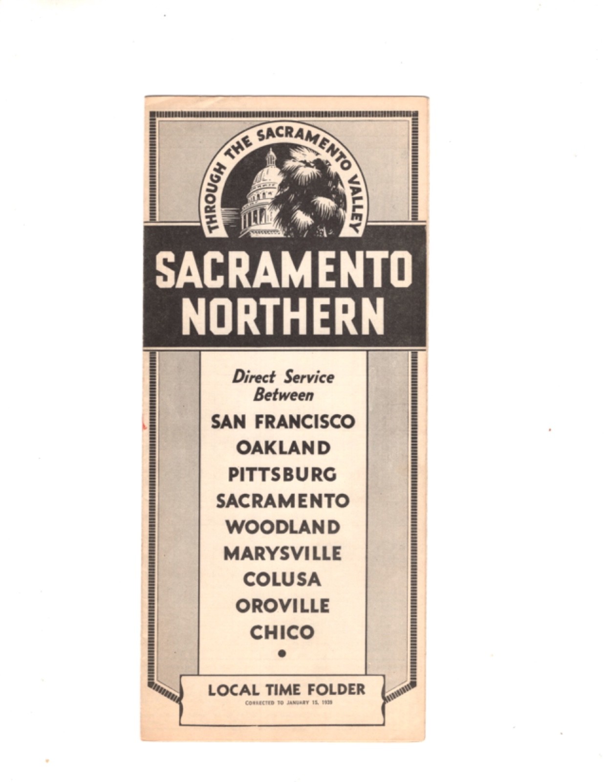 SACRAMENTO NORTHERN BUS TIME TABLE JANUARY 15, 1939 (EB7)