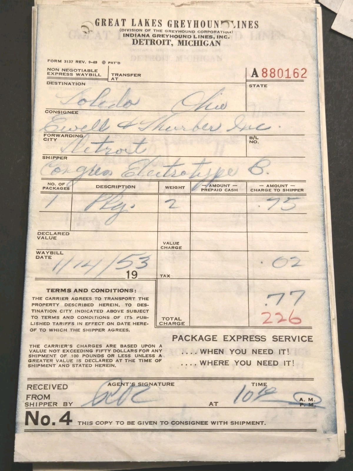 LOT (56) 1950’s GREYHOUND BUS LINES RECEIPTS