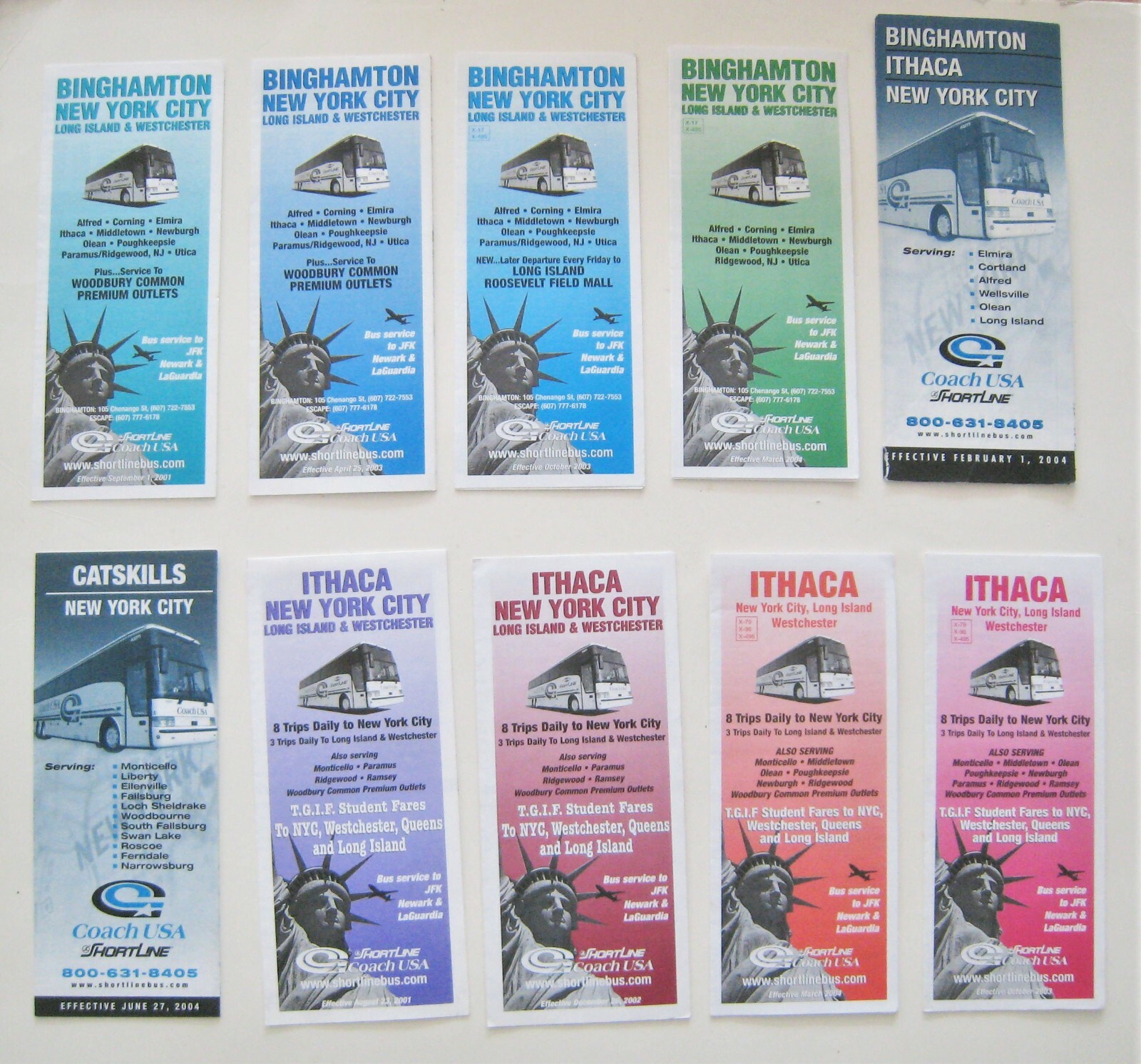 Lot of 10 Short Line Coach USA Bus Timetables New York State Binghamton Ithaca