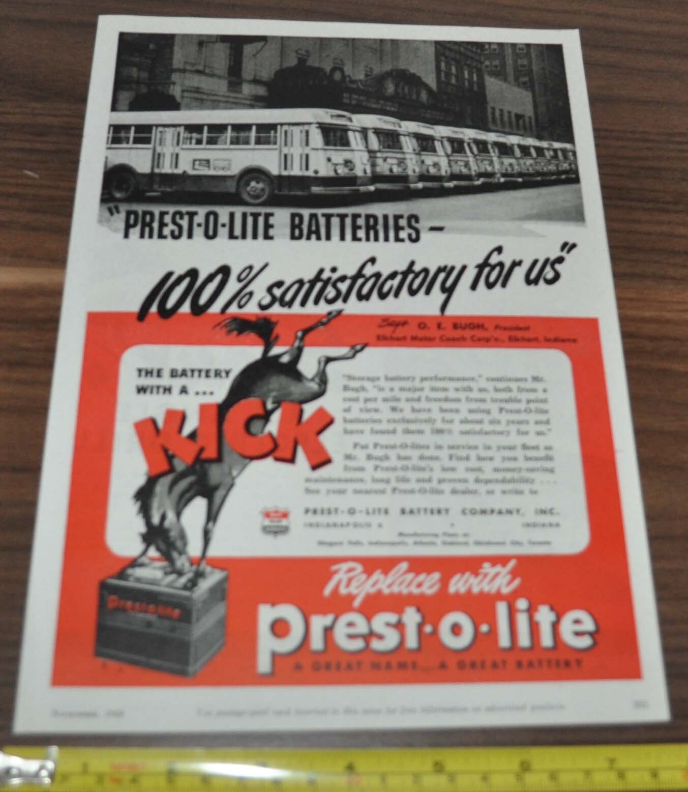1944 Ford Transit Coach Bus Ad Prest-O-Lite Elkhart Motor, Indiana Sioux Tools