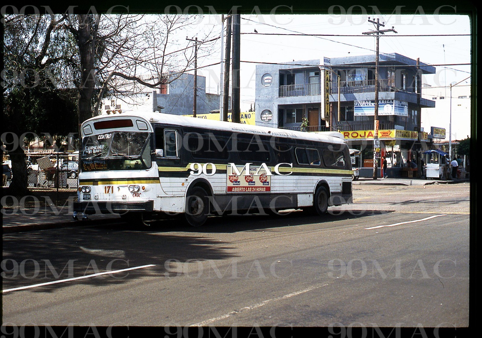 VERDE y CREMA. FLXIBLE BUS #171. Tijuana (MX). Original Slide 1992.