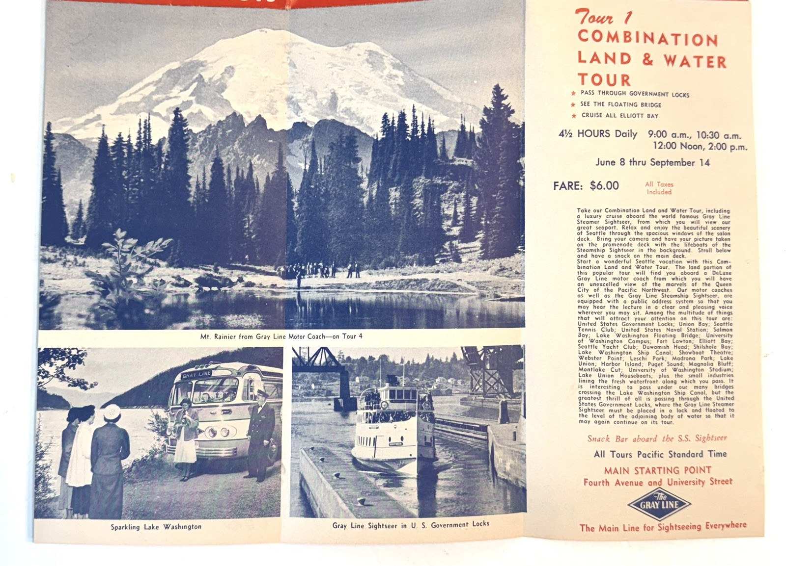Vintage 1958 Sightseeing Seattle The Gray line Sightseeing Co. Brochure Pamphlet