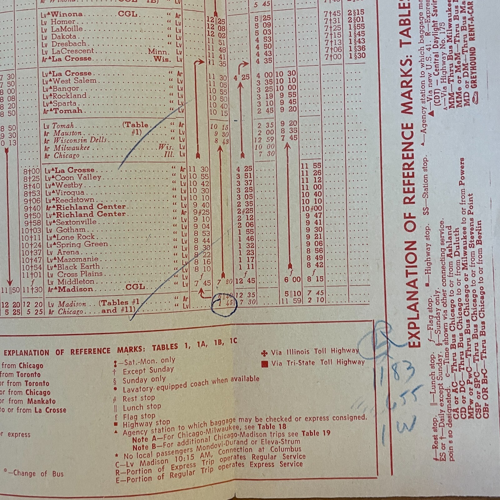 1958 1959 Greyhound Bus Time Tables Folder 1 Chicago Wisconsin Minnesota