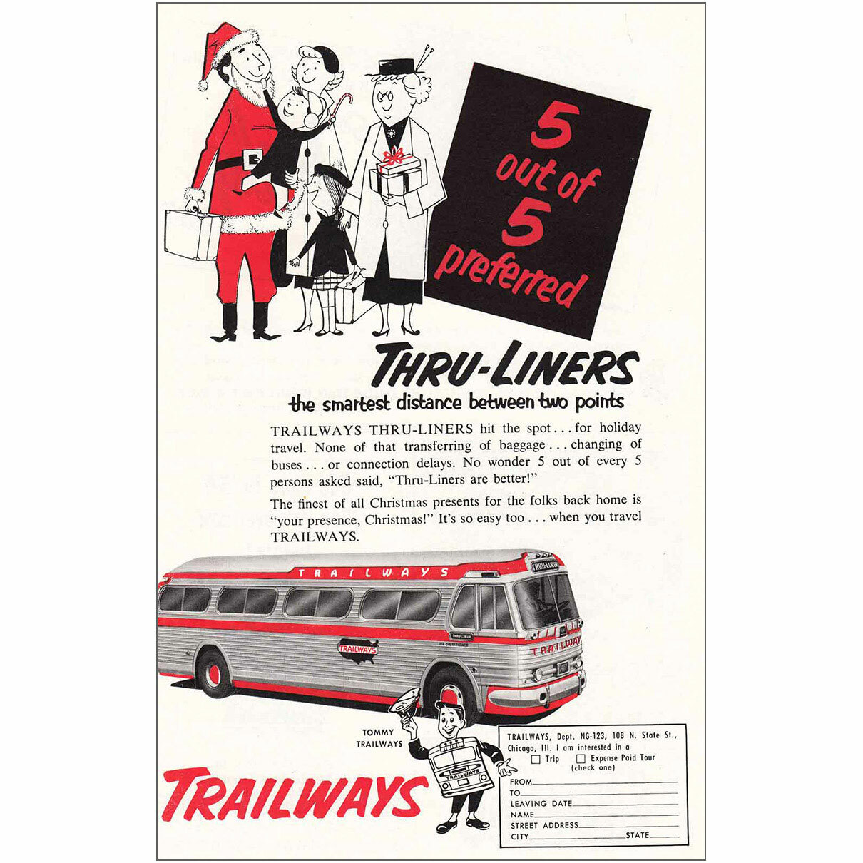 1953 Trailways: Santa Claus Christmas Vintage Print Ad