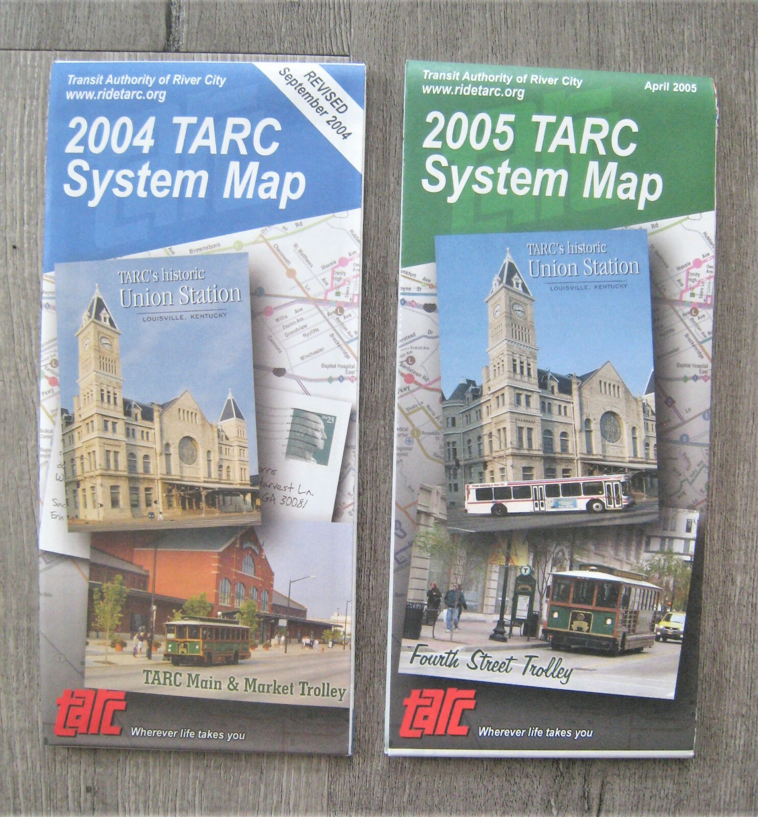Lot of 2 (2004 and 2005) Tarc Transit Bus System Maps Louisville Kentucky KY