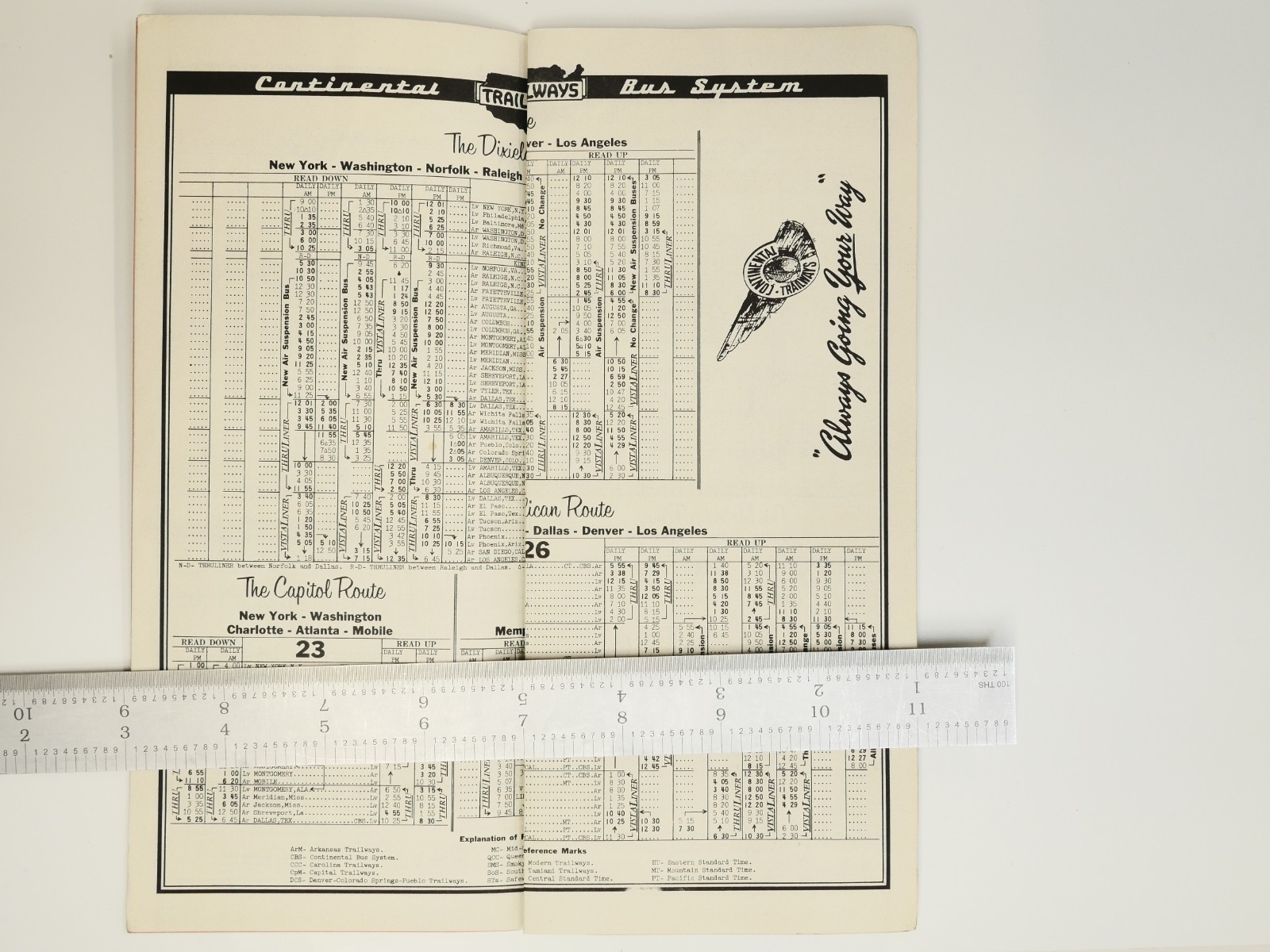 Continental Trailways Condensed Bus Timetables Feb.20, 1956