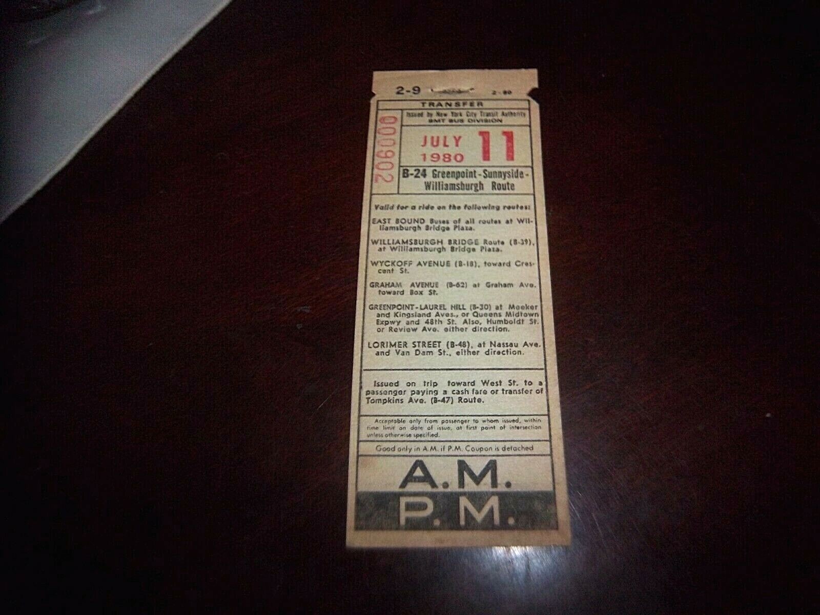 NYC NY BROOKLYN BUS TRANSFER 1980 BMT GREENPOINT WILLIAMSBURG BRIDGE LORIMER ST.