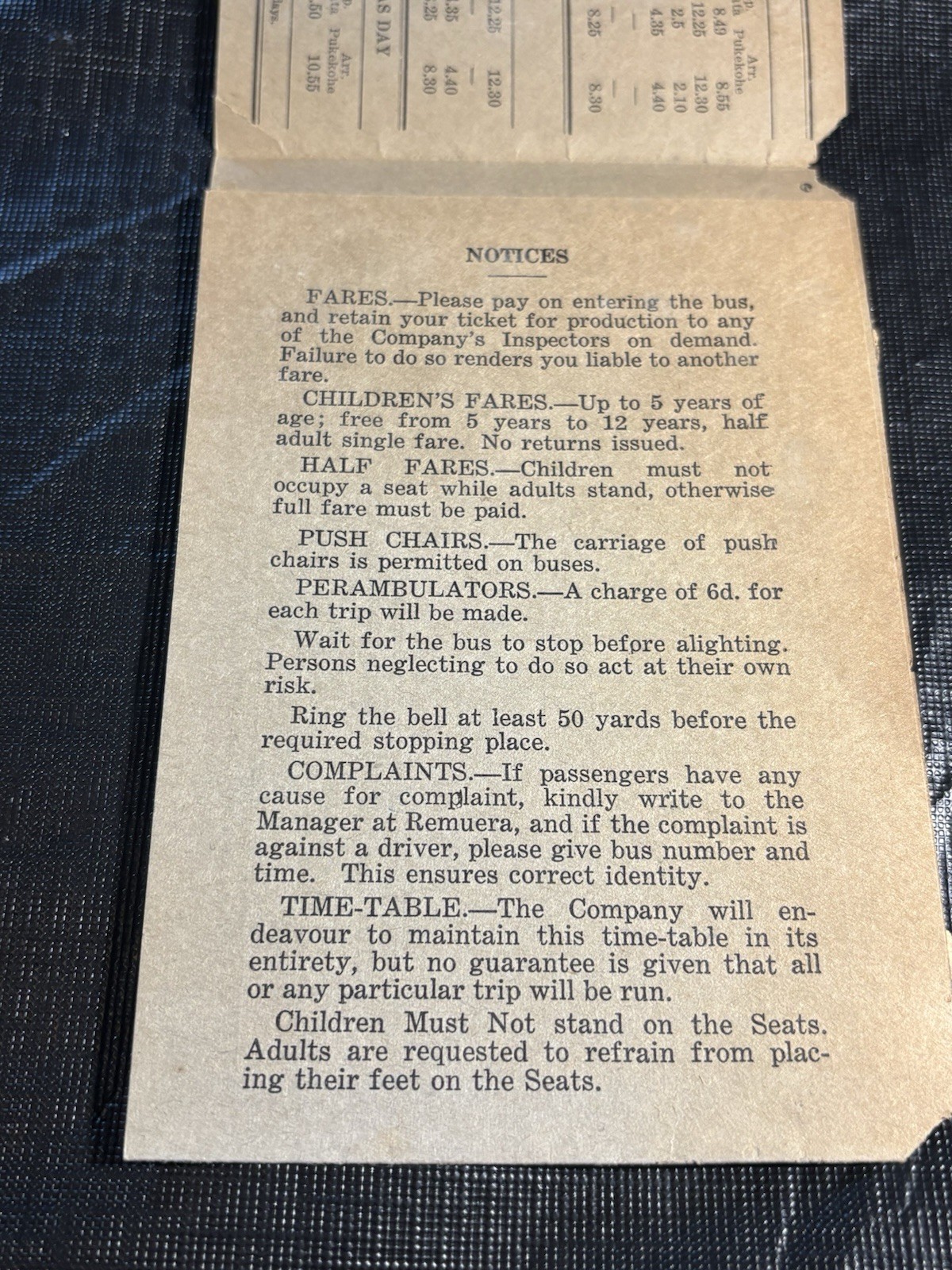 1943 Pukekohe- Auckland Bus Timetable Booklet – W.J. Wheeler & Sons Ltd.