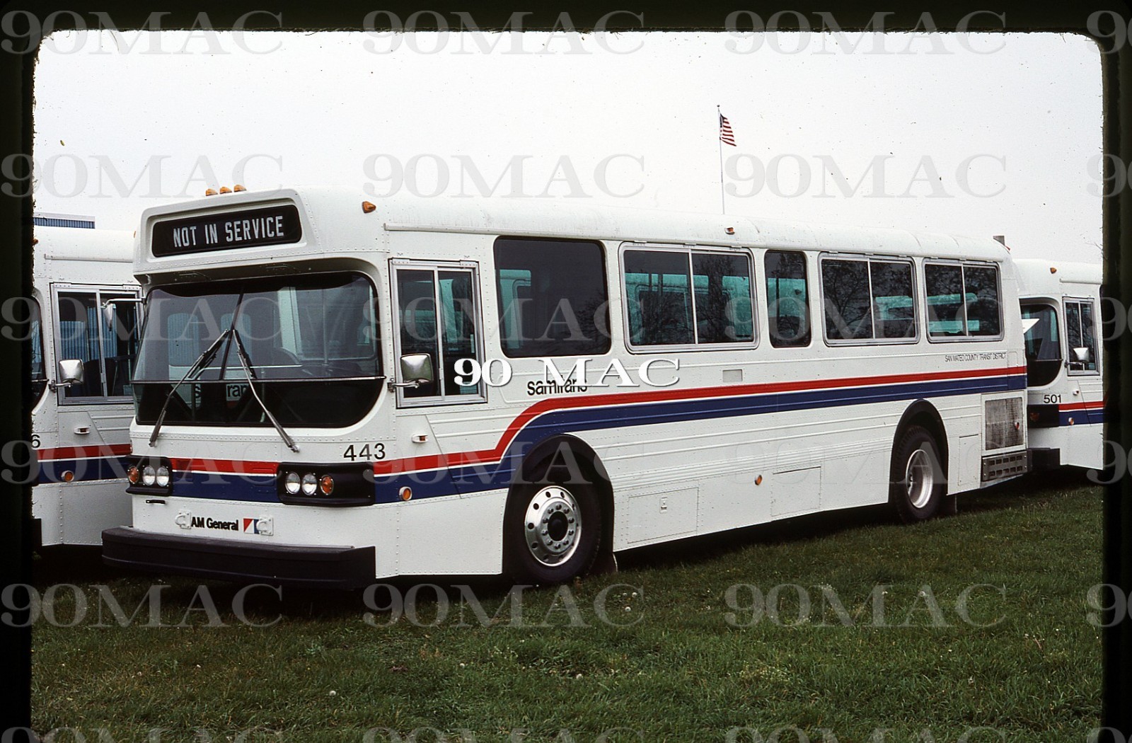 SAMTRANS. AM GENERAL BUS #443. Mishawaka (IN). Original Slide 1977. NEW! FACTORY