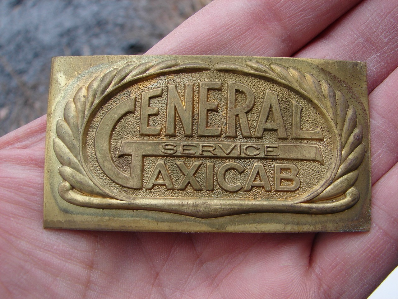 Vintage 1940’s General Taxi Cab Service Company Metal Logo Badge Emblem 3″
