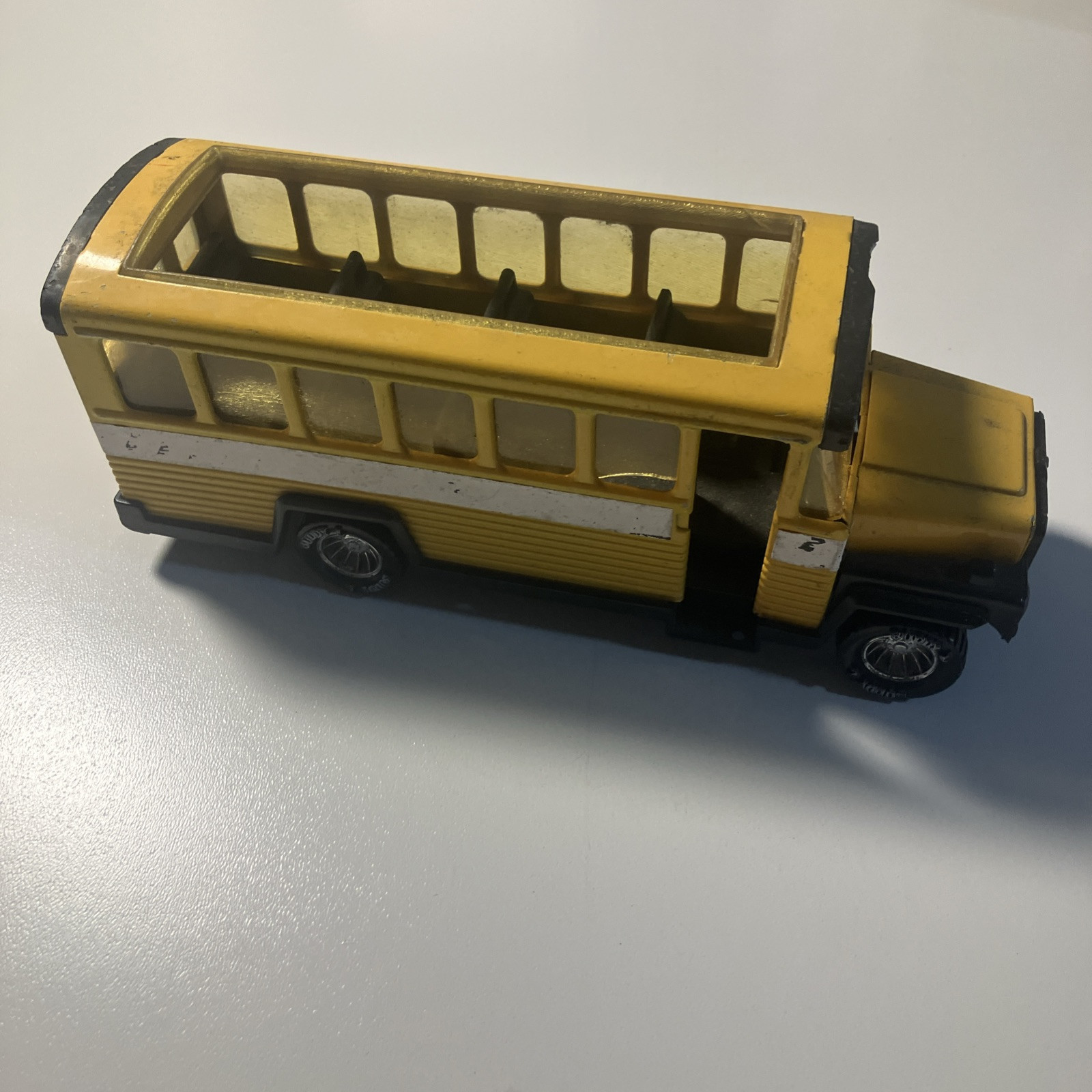 Vintage Buddy L School Bus 9.5″ Open Top Black Wheels Toy Vehicle USED