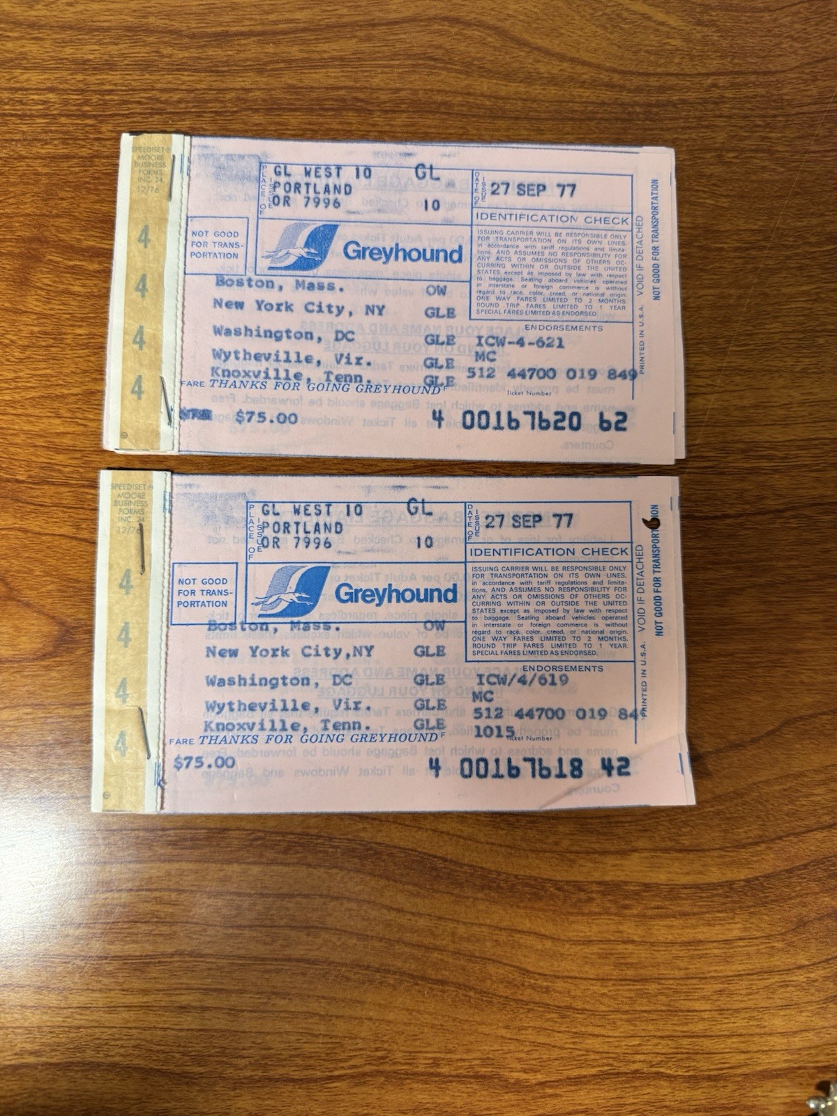 Vintage 1977 Greyhound Bus Ticket Book Portland OR to Boston MA Stubs Booklet