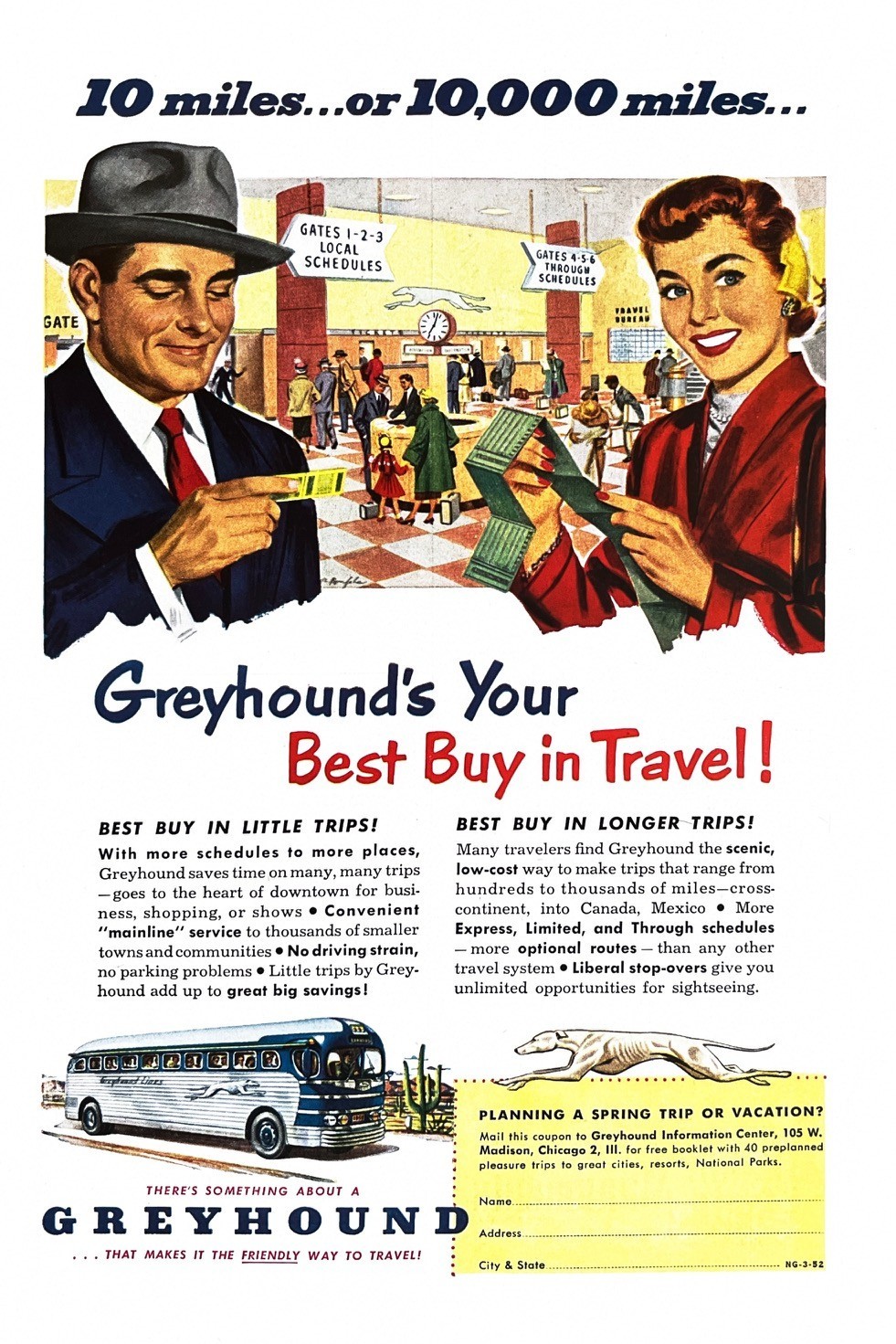 1952 GREYHOUND BUS Genuine Vintage Print Ad Americana Transportation Travel