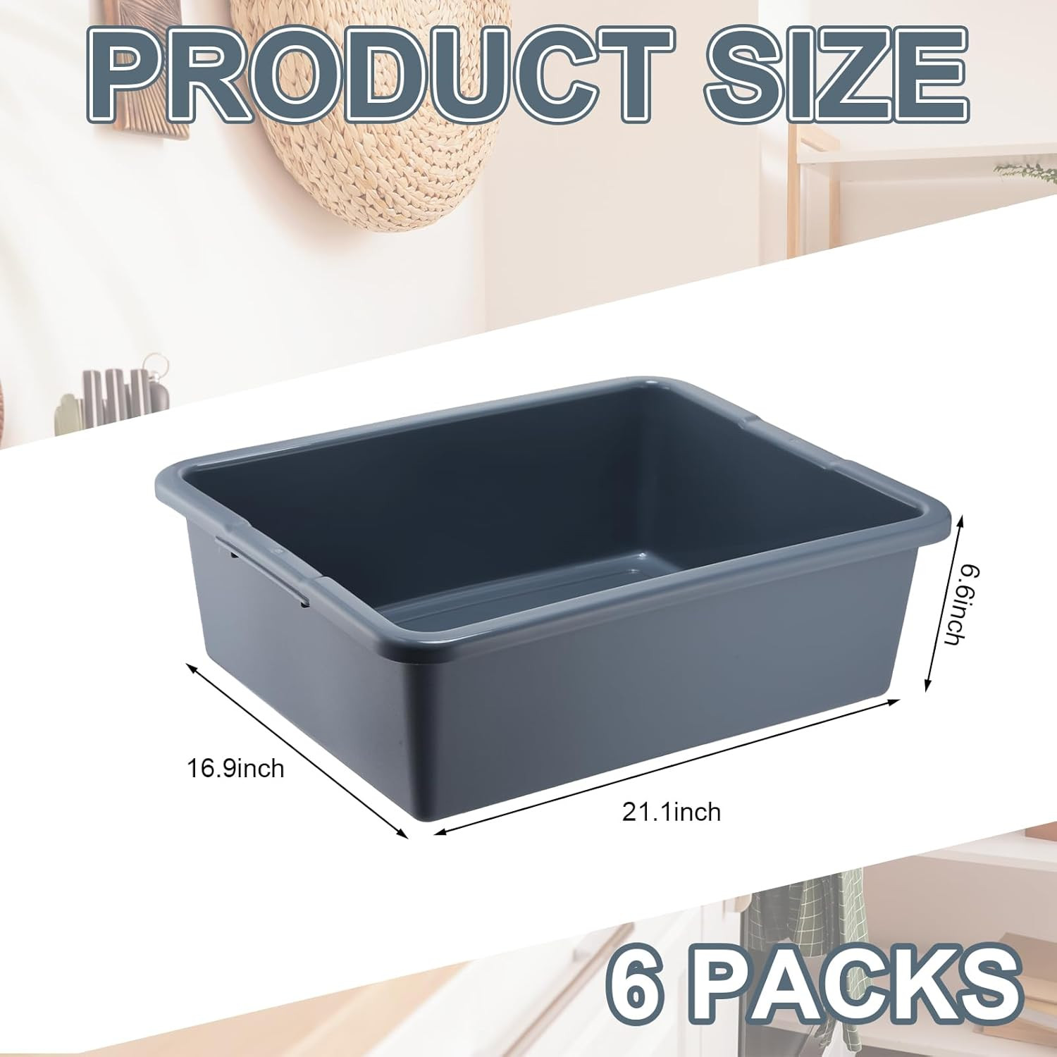 6 Pcs Commercial Bus Tubs Gray Plastic Heavy Duty Bus Box Restaurant Large Wash