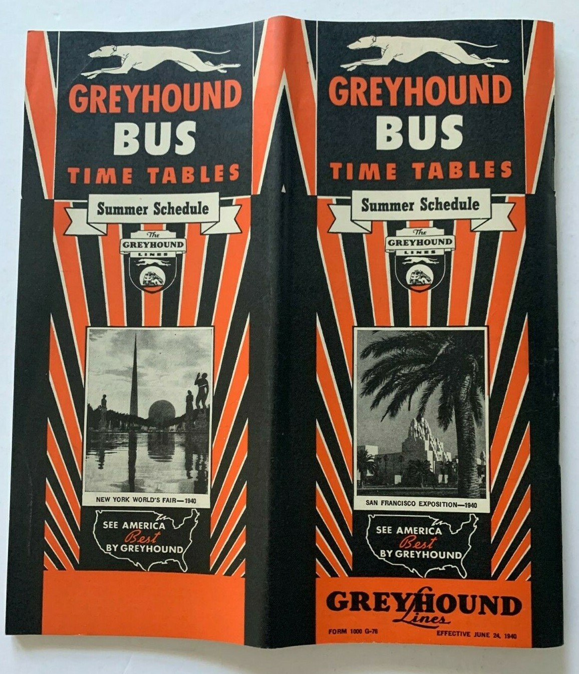 Vintage Summer June 1940 Greyhound Lines Bus Timetable Brochure schedules map