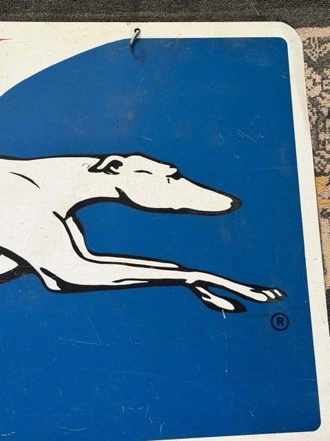 Greyhound Bus Sign Double Sided 24″x48″, Metal, Vintage Advertising, Made in USA