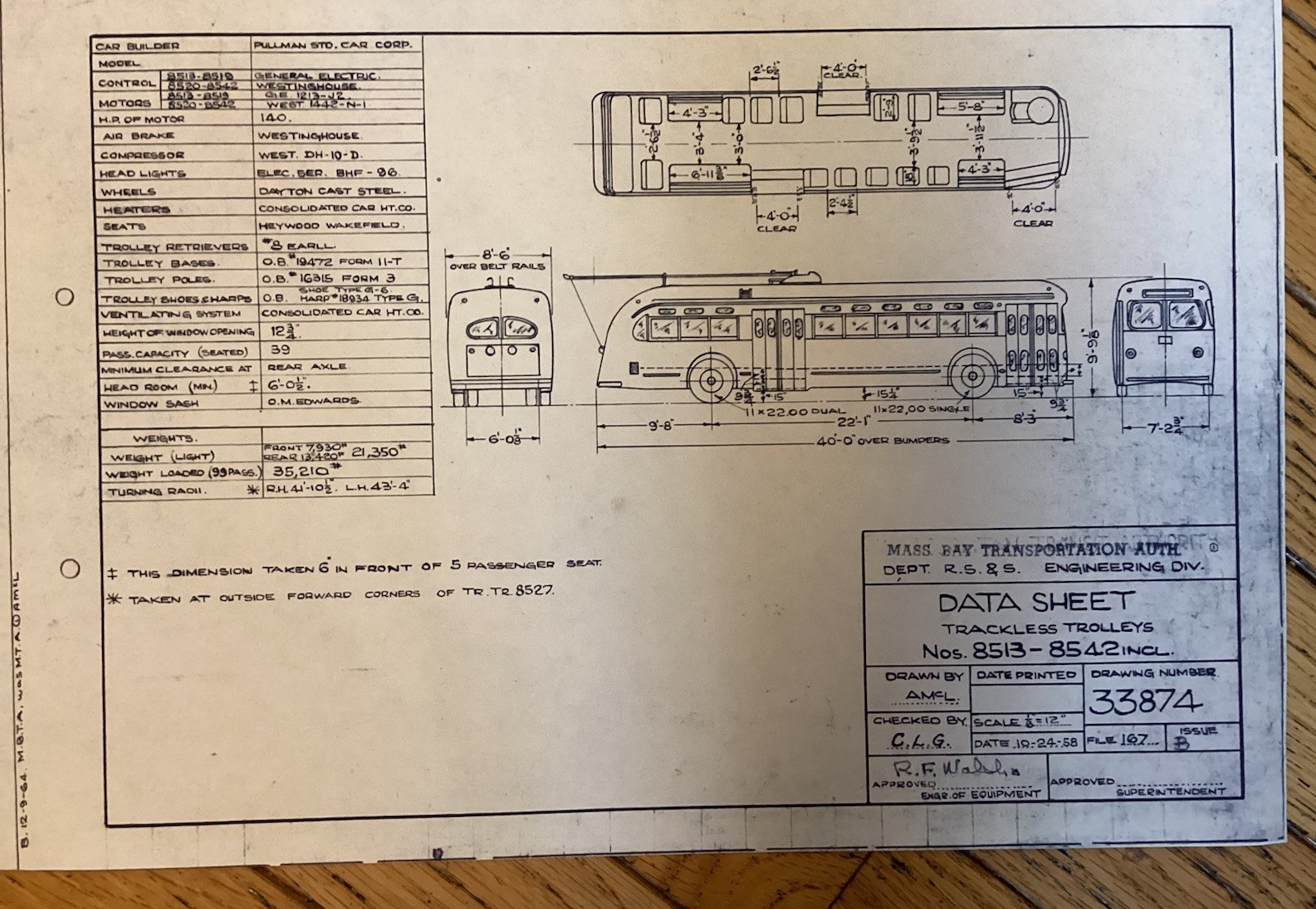 Massachusetts Bay Transit MBTA 24 Bus Transit Blueprint Designs 9×14” Mid 1900s
