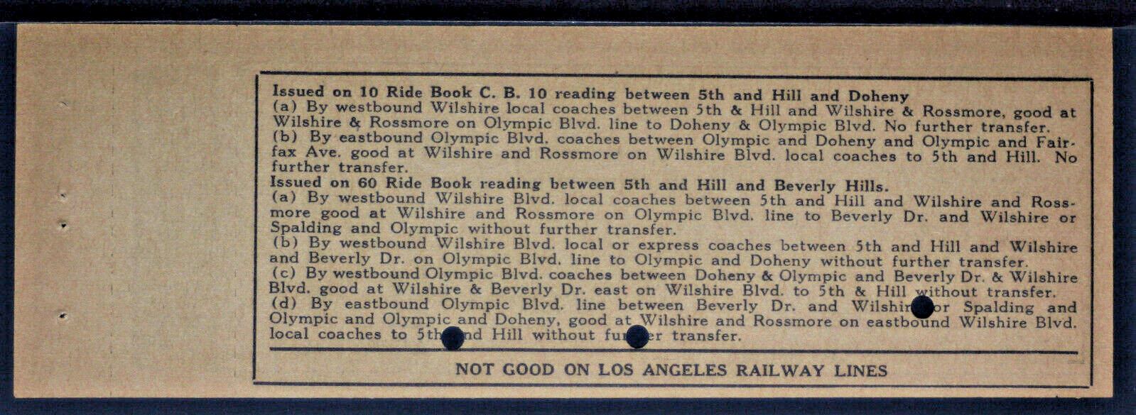 Los Angeles Coach Co – Wilshire-Olympic 1934-35 Transfer Ticket EPH229
