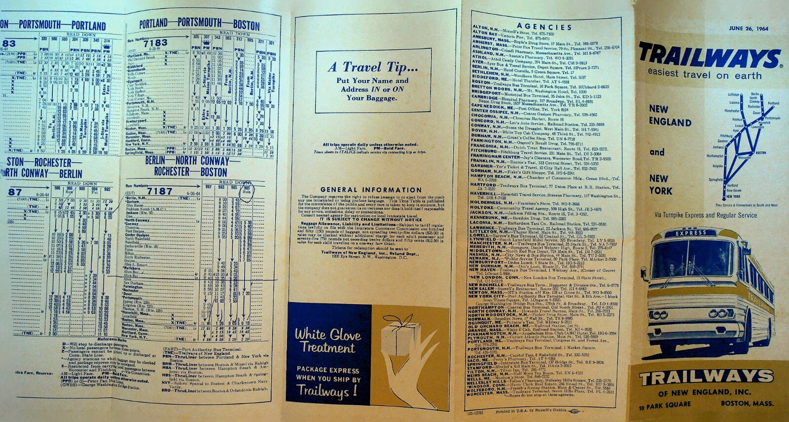 Trailways Bus Schedule June 26 1964 New England New York Easiest Travel