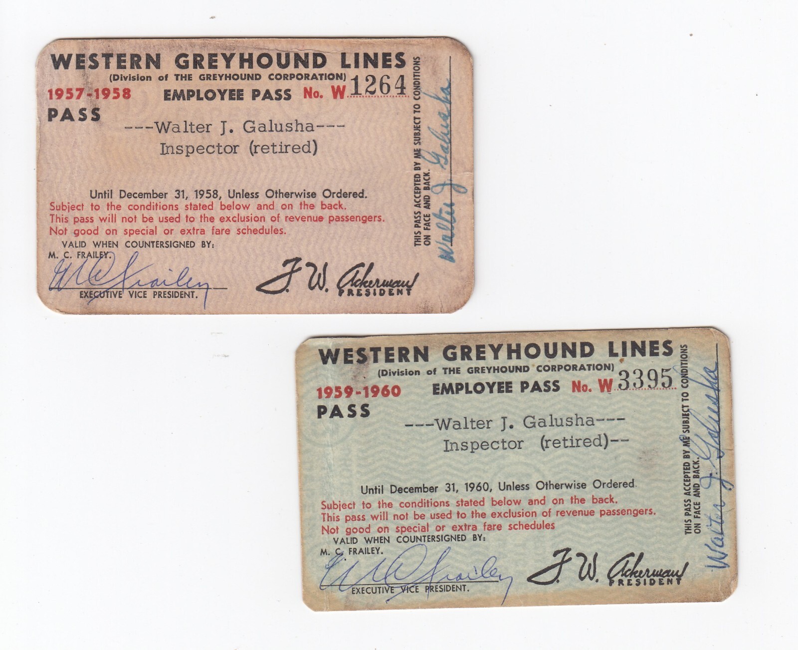Western Greyhound Lines Passes 1957-58 / 1959-60 Bus