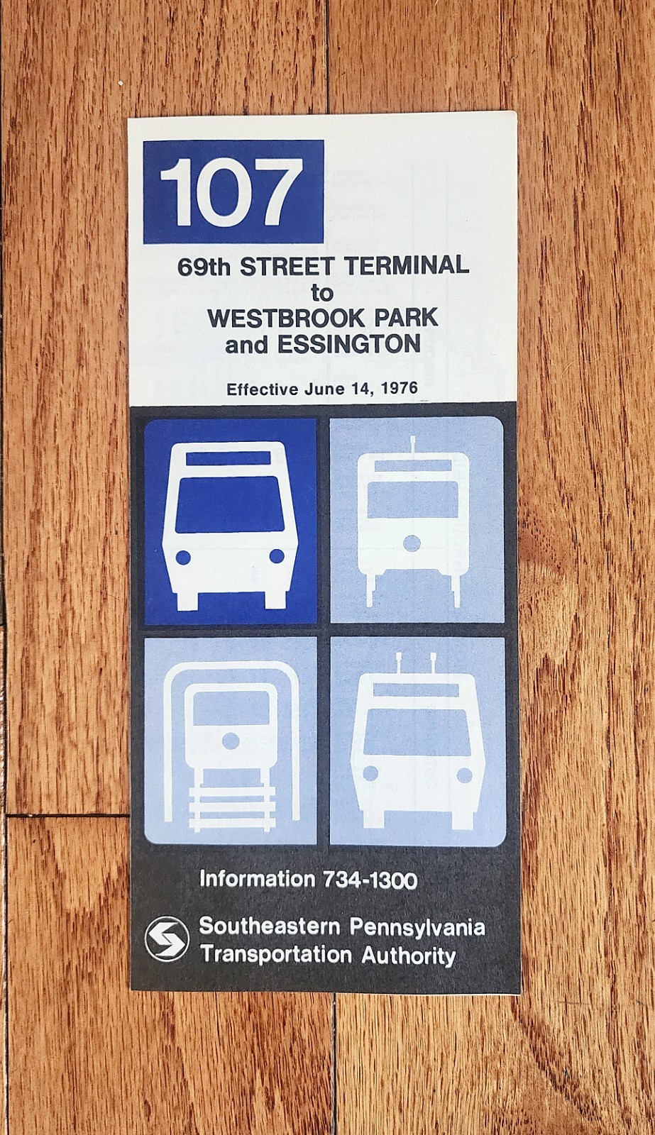1976 SEPTA BUS TIME TABLE ROUTE 107 PHILADELPHIA PA