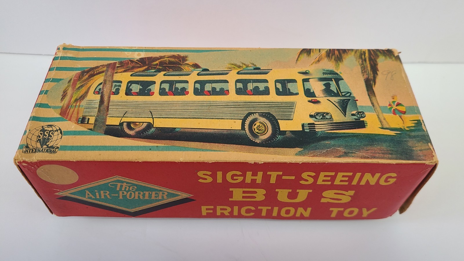 VINTAGE SSS JAPAN TIN FRICTION BUS AIR PORTER SIGHT SEEING WITH BOX 1950’S
