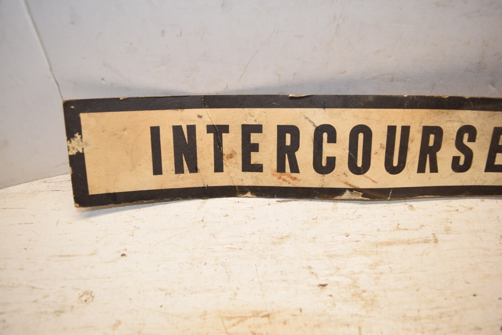 1950s Vintage Bus Cardboard Sign Intercourse, Pennsylvania PA – C95