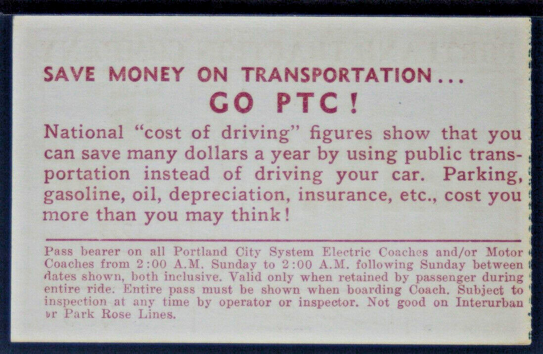 Portland Traction Company Pass Electric / Motor Coach 3/29-4/5 1953 PASS313