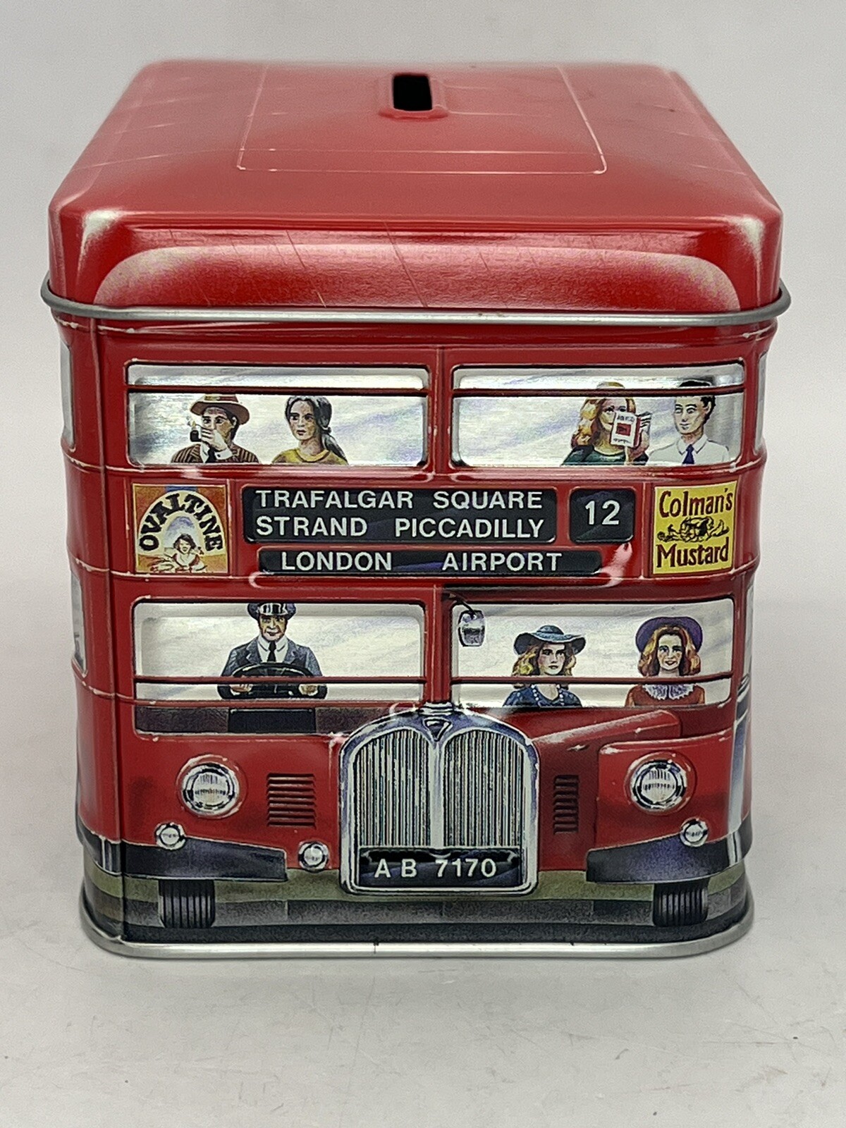 Churchill’s Confectionery London Transport Double Decker Red Bus Tin Coin Bank