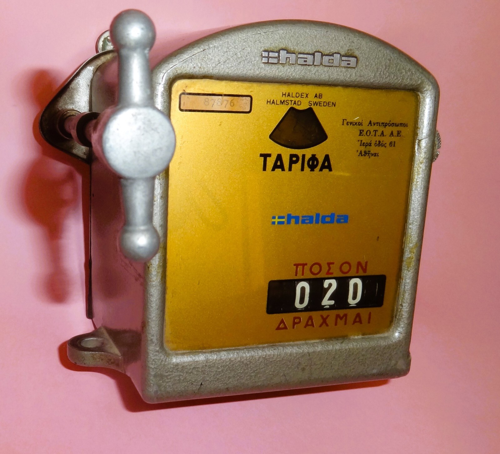 Vtg HALDA TAXIMETER GREEK METAL TAXI CAB TARIFF FARE HALDEX AB SWEDEN 197O’s