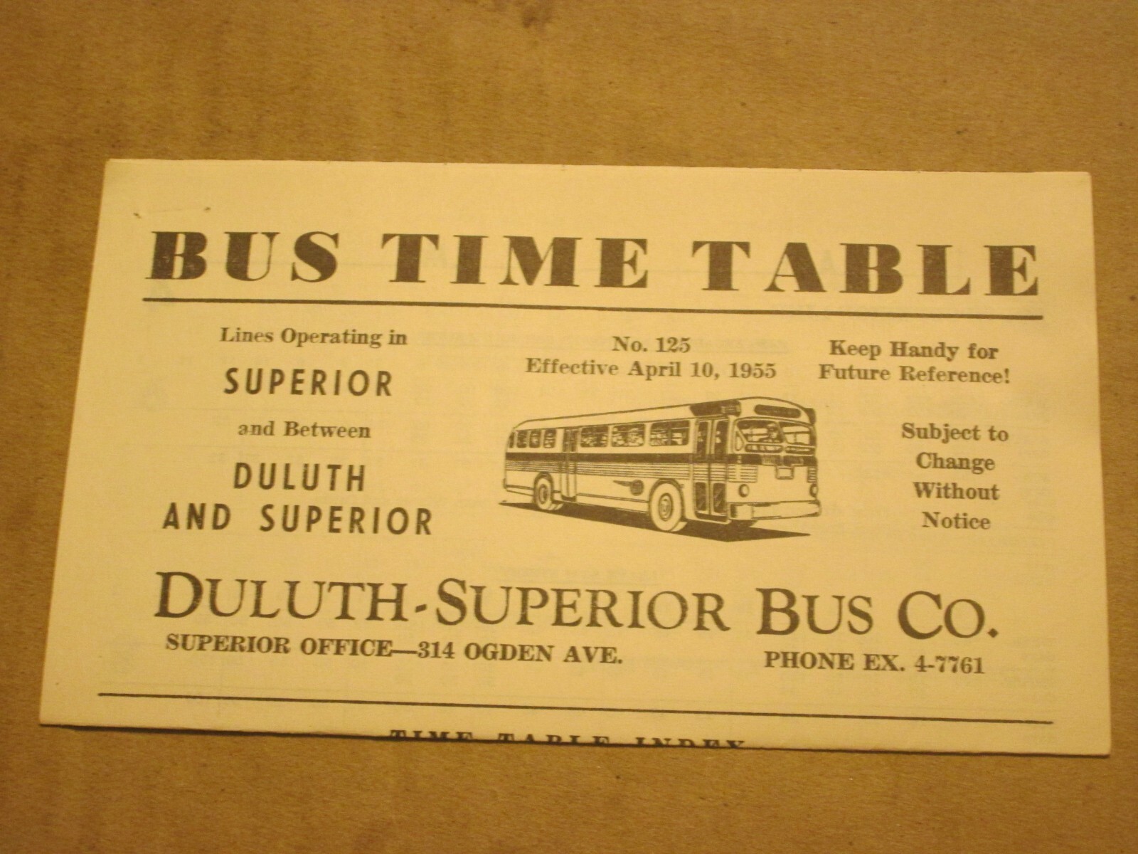 Duluth-Superior Transit Bus Time Table April 1955
