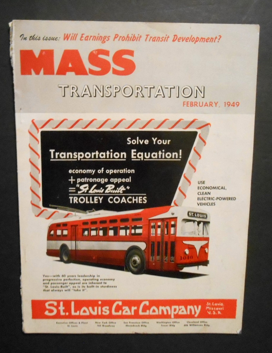 February 1949 Mass Transportation Bus Magazine St. Louis Car Company Cover
