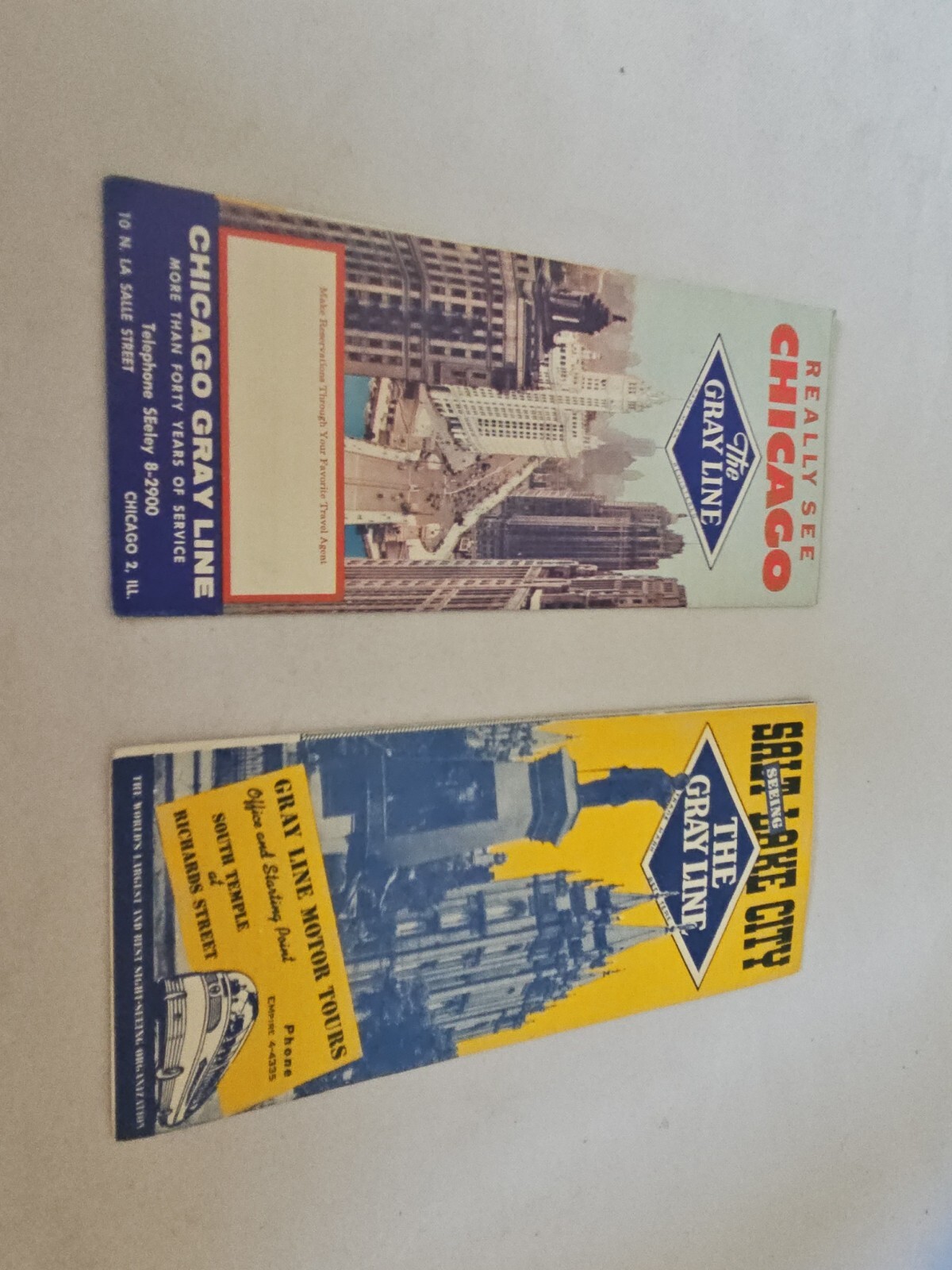 Vintage The Gray Line Motor Bus Tours Set/2 Brochures, Chicago & Salt Lake City