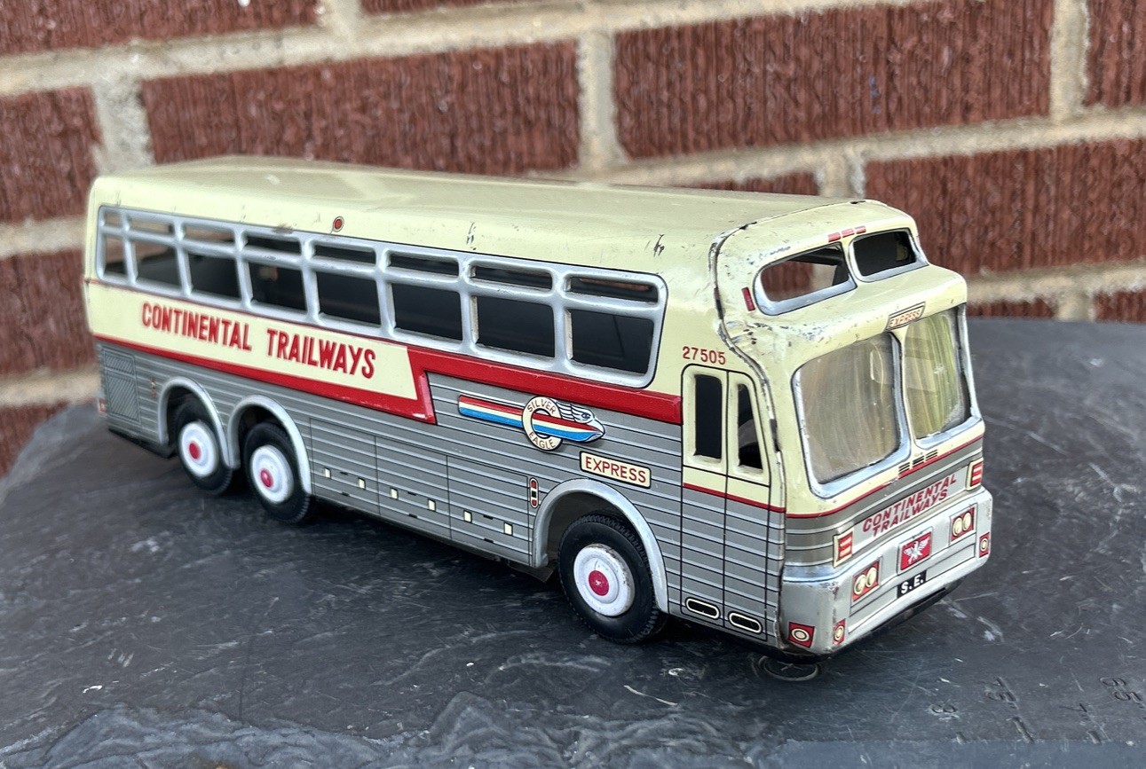 Vtg 1960s Continental Trailways Metal Friction 11 inch Bus Works Nice Condition