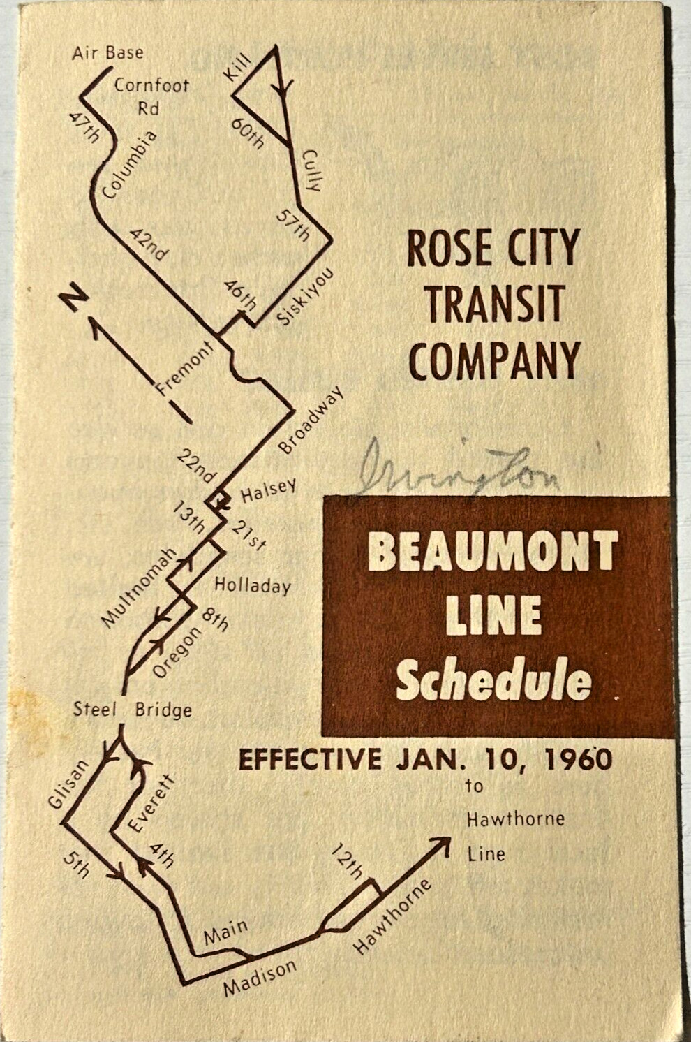 1960 Rose City Transit Co Beaumont Line Bus Schedule Texas Air Base
