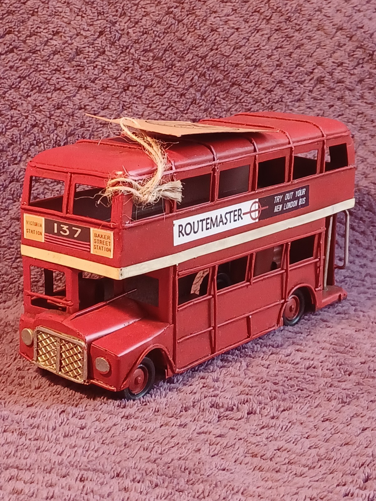 Decorative Red Vintage Style Routemaster Double Decker Bus Made From Metal Tin