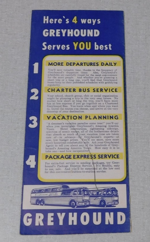 1957 Southwestern Greyhound bus passenger timetable St. Louis Kansas City Denver