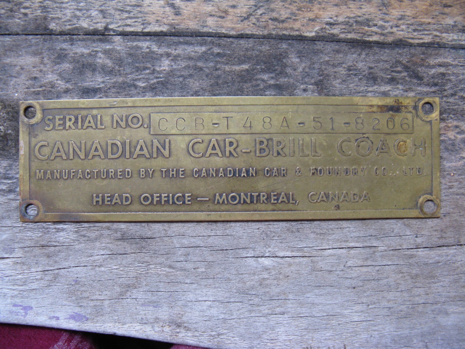Rare Canadian Car – Brill Coach Brass Manufacturer Plates Montreal Canada 8206