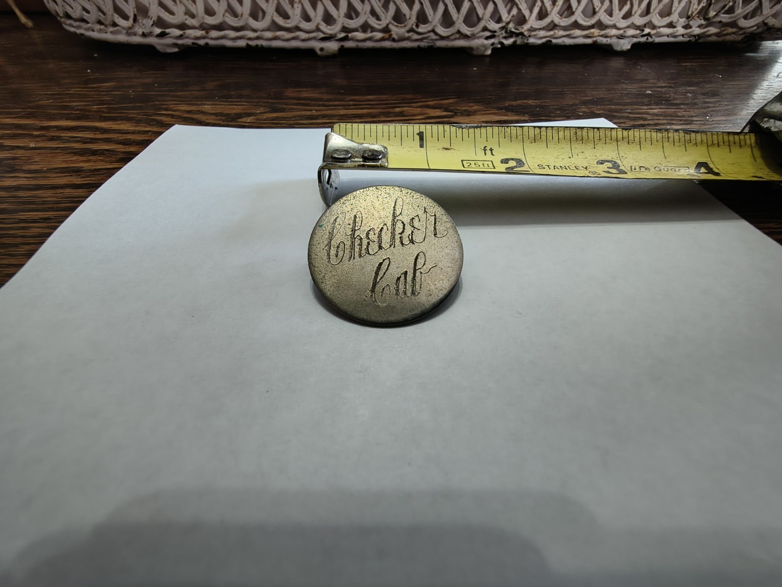Vintage Checker Cab Taxi Cab Round Metal Pin Advertising Chauffeur NYC City