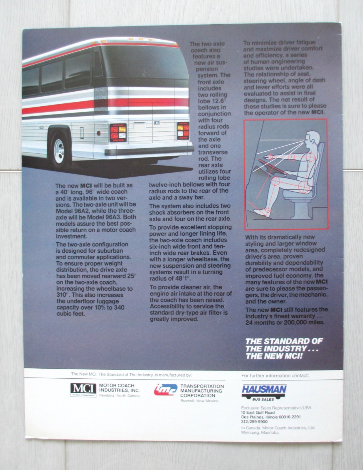 Vintage Foldout Brochure The New MCI Motor Coach Industries MC-9 Bus