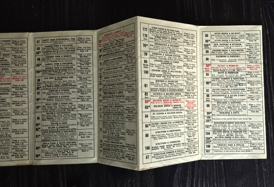 Vintage 1925 Map of General London Underground Bus Routes No 7 Map